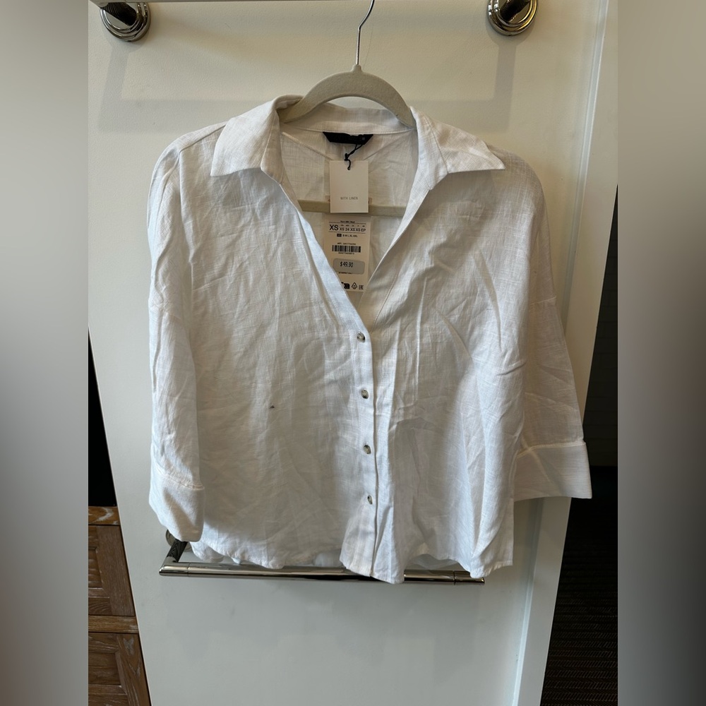 Zara Linen Blend White Shirt